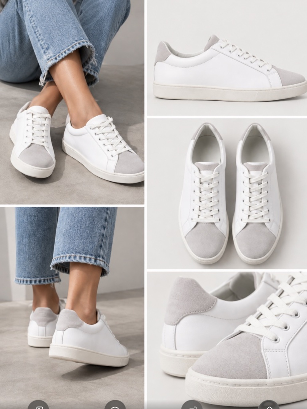 Vince Women’s Janna White Gray Leather Suede Low Cut Sneakers Shoes